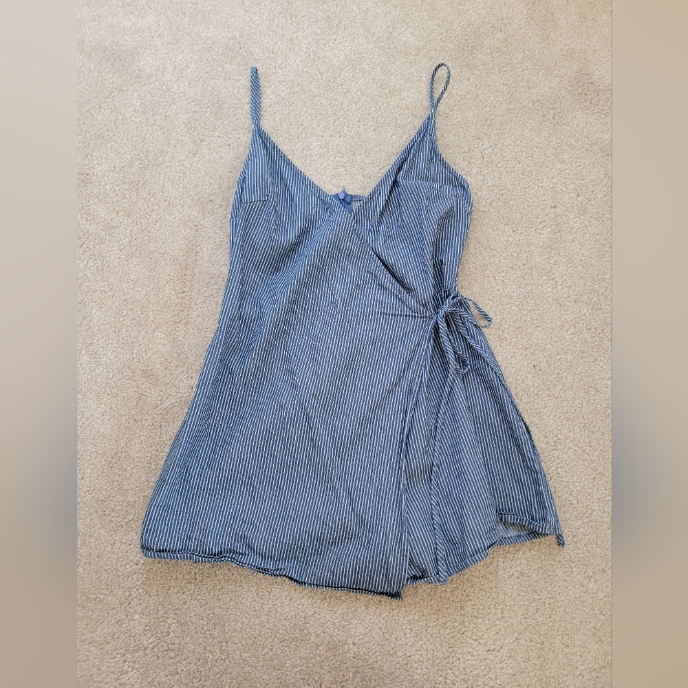 Iris Blue and White Striped Skort Romper, Size S